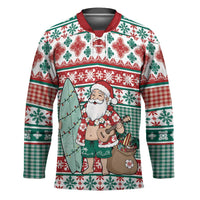 Hawaiian Funny Santa Surf Hockey Jersey Mele Kalikimaka Palaka Quilt Pattern - Polynesian Pride