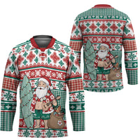 Hawaiian Funny Santa Surf Hockey Jersey Mele Kalikimaka Palaka Quilt Pattern - Polynesian Pride