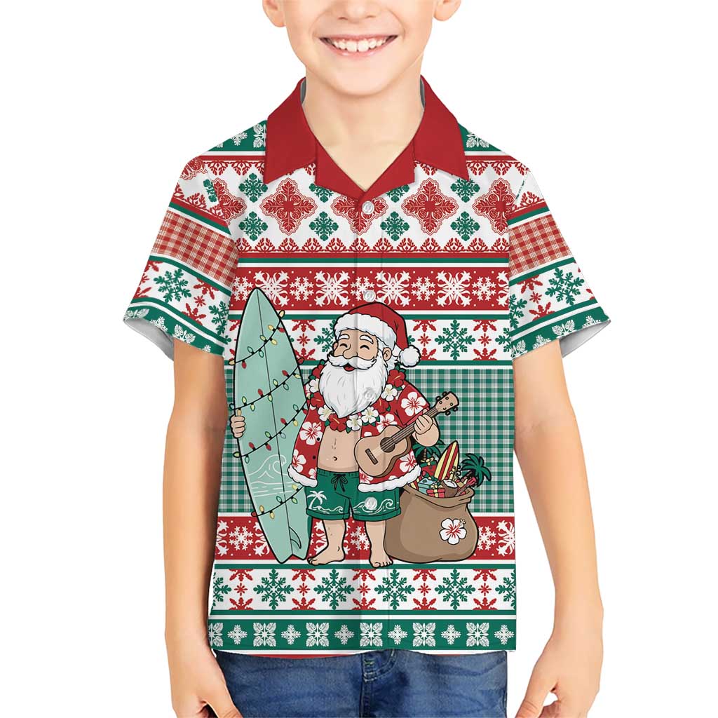 Hawaiian Funny Santa Surf Kid Hawaiian Shirt Mele Kalikimaka Palaka Quilt Pattern - Polynesian Pride
