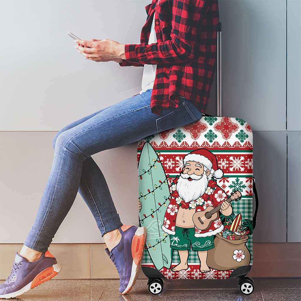 Hawaiian Funny Santa Surf Luggage Cover Mele Kalikimaka Palaka Quilt Pattern - Polynesian Pride