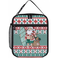Hawaiian Funny Santa Surf Lunch Bag Mele Kalikimaka Palaka Quilt Pattern LT9 10.2 × 8.3 × 4.3 inch Green - Polynesian Pride