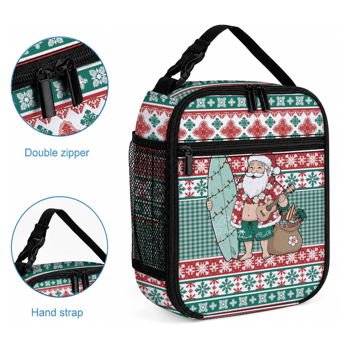Hawaiian Funny Santa Surf Lunch Bag Mele Kalikimaka Palaka Quilt Pattern LT9 - Polynesian Pride