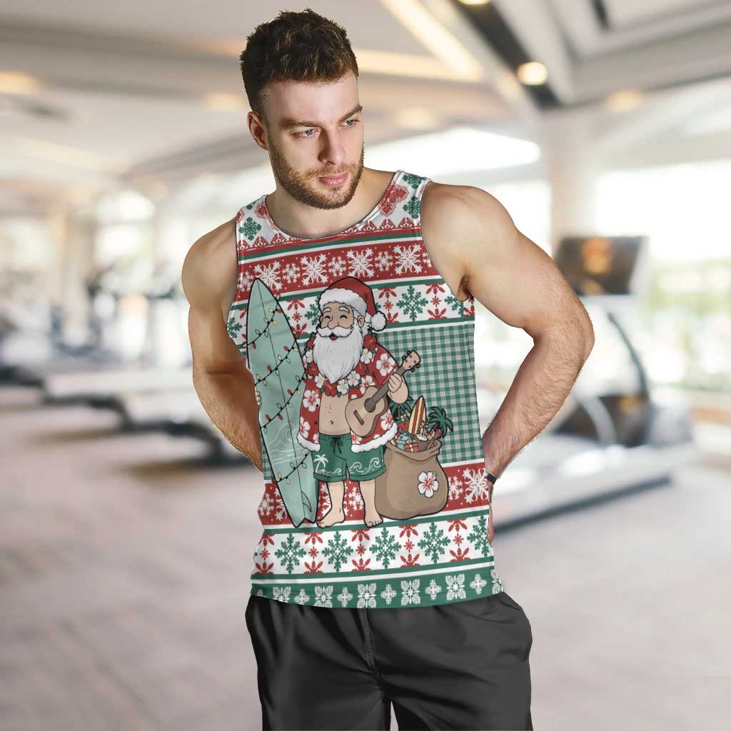 Hawaiian Funny Santa Surf Men Tank Top Mele Kalikimaka Palaka Quilt Pattern - Polynesian Pride