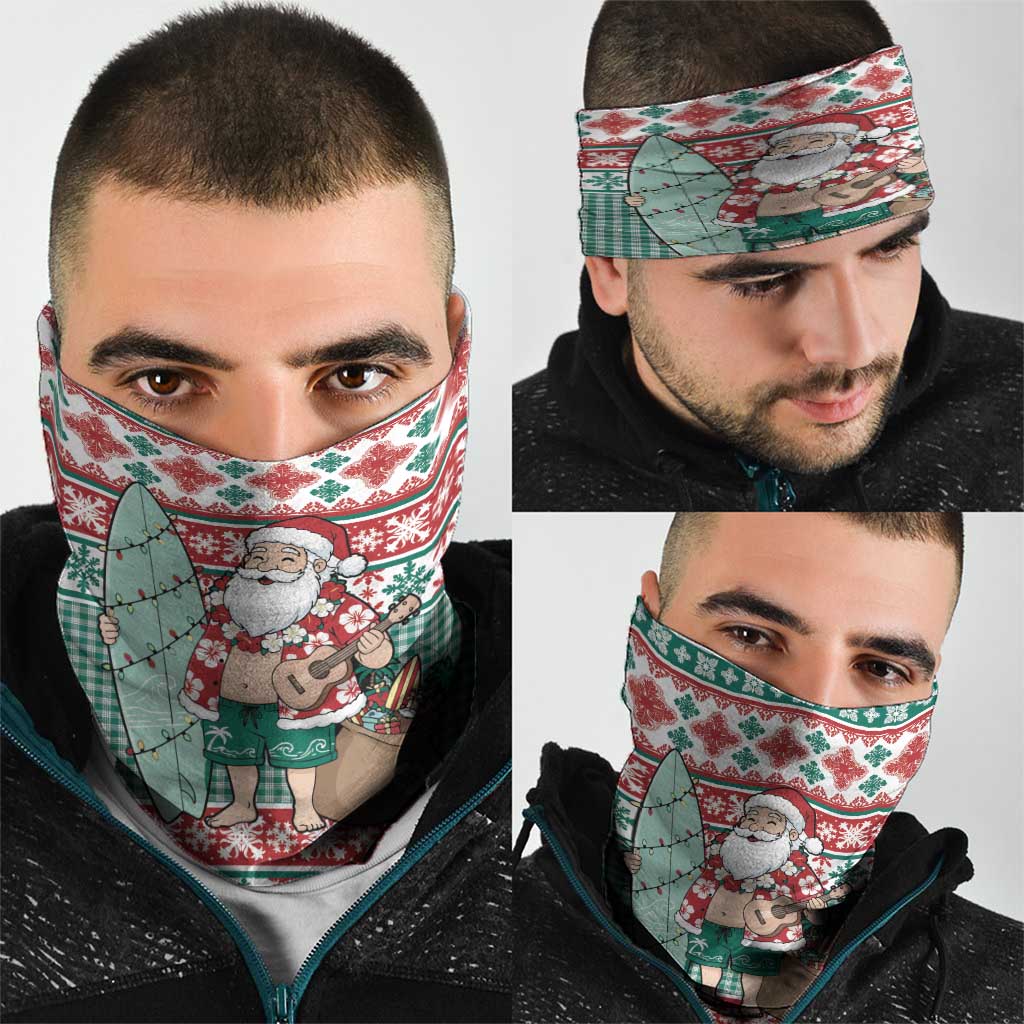 Hawaiian Funny Santa Surf Neck Gaiter Mele Kalikimaka Palaka Quilt Pattern - Polynesian Pride
