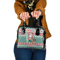 Hawaiian Funny Santa Surf Shoulder Handbag Mele Kalikimaka Palaka Quilt Pattern - Polynesian Pride