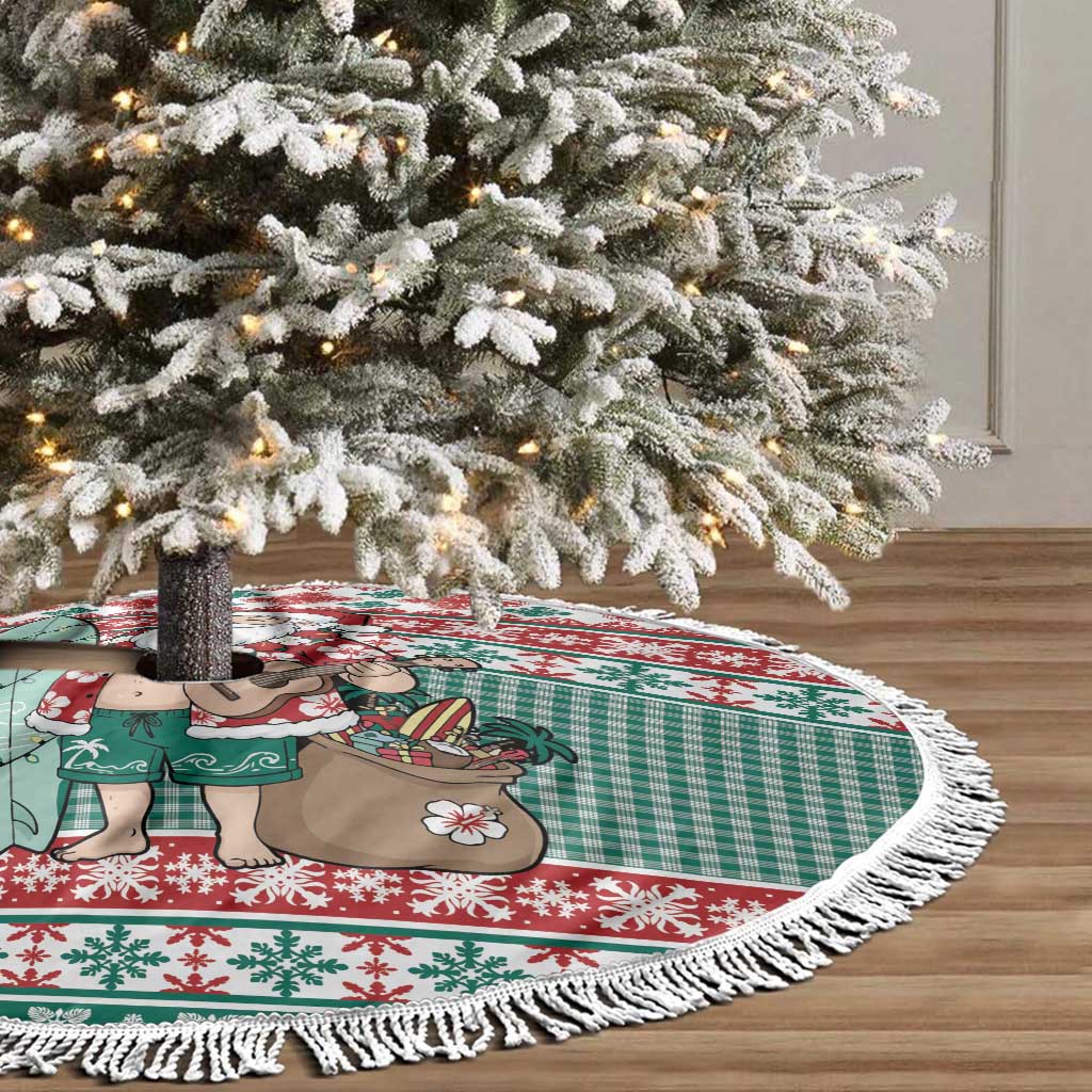 Hawaiian Funny Santa Surf Tree Skirt Mele Kalikimaka Palaka Quilt Pattern - Polynesian Pride