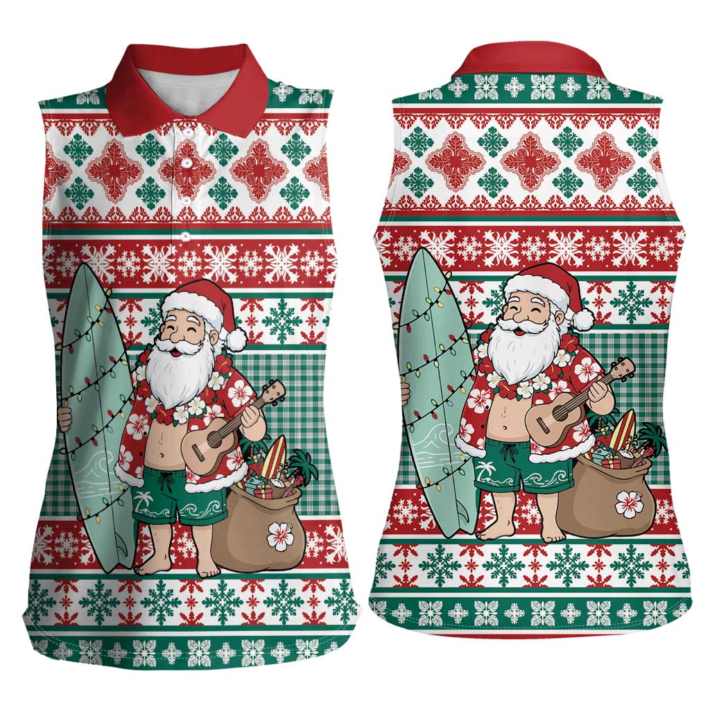Hawaiian Funny Santa Surf Women Sleeveless Polo Shirt Mele Kalikimaka Palaka Quilt Pattern LT9 - Polynesian Pride