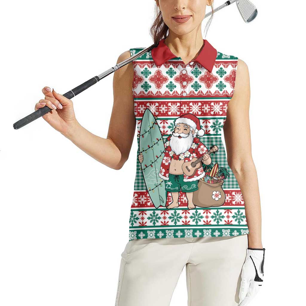 Hawaiian Funny Santa Surf Women Sleeveless Polo Shirt Mele Kalikimaka Palaka Quilt Pattern LT9 - Polynesian Pride