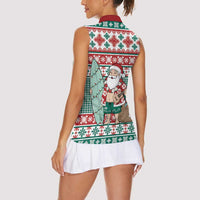 Hawaiian Funny Santa Surf Women Sleeveless Polo Shirt Mele Kalikimaka Palaka Quilt Pattern LT9 - Polynesian Pride