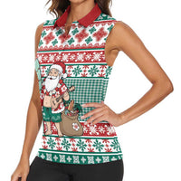 Hawaiian Funny Santa Surf Women Sleeveless Polo Shirt Mele Kalikimaka Palaka Quilt Pattern LT9 - Polynesian Pride