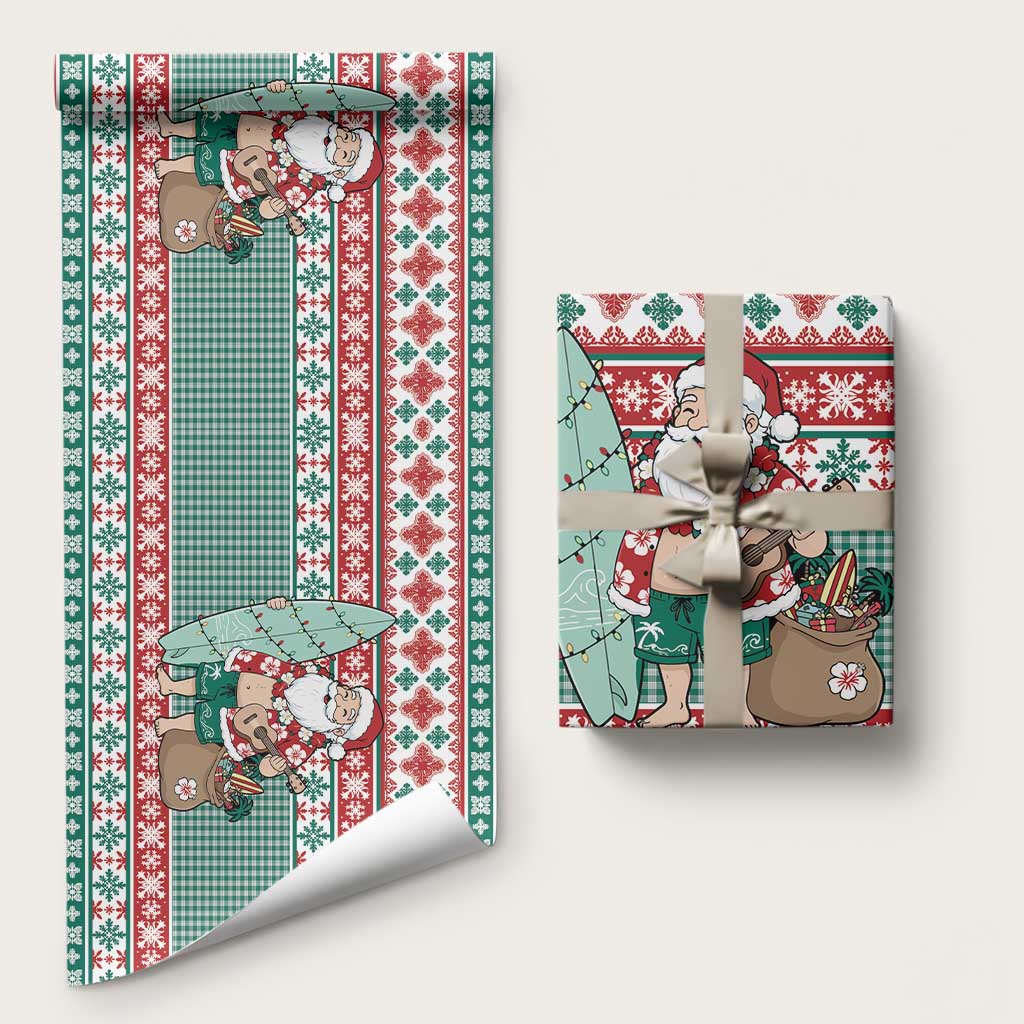 Hawaiian Funny Santa Surf Wrapping Paper Mele Kalikimaka Palaka Quilt Pattern - Polynesian Pride