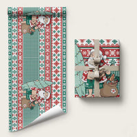 Hawaiian Funny Santa Surf Wrapping Paper Mele Kalikimaka Palaka Quilt Pattern LT9 58" × 23" Green - Polynesian Pride