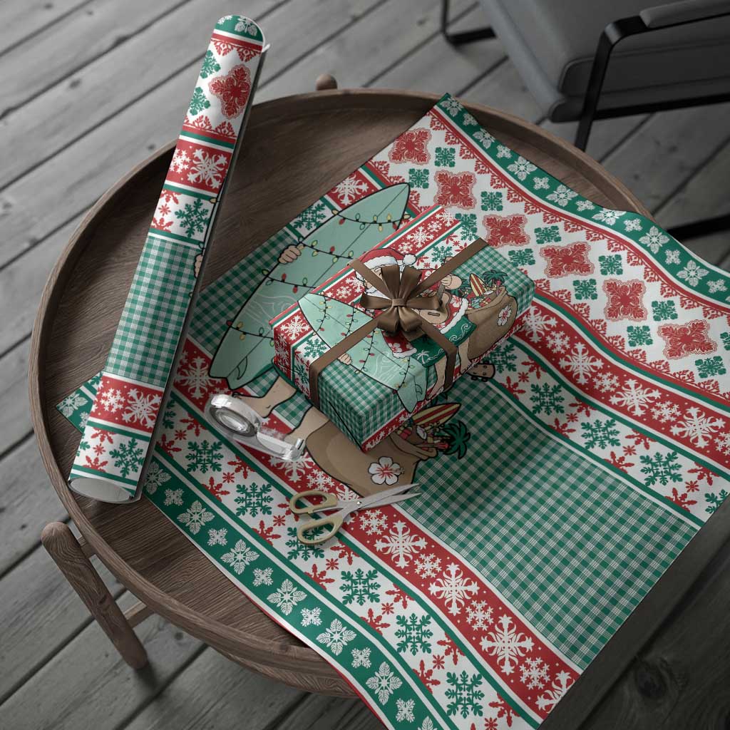 Hawaiian Funny Santa Surf Wrapping Paper Mele Kalikimaka Palaka Quilt Pattern LT9 - Polynesian Pride