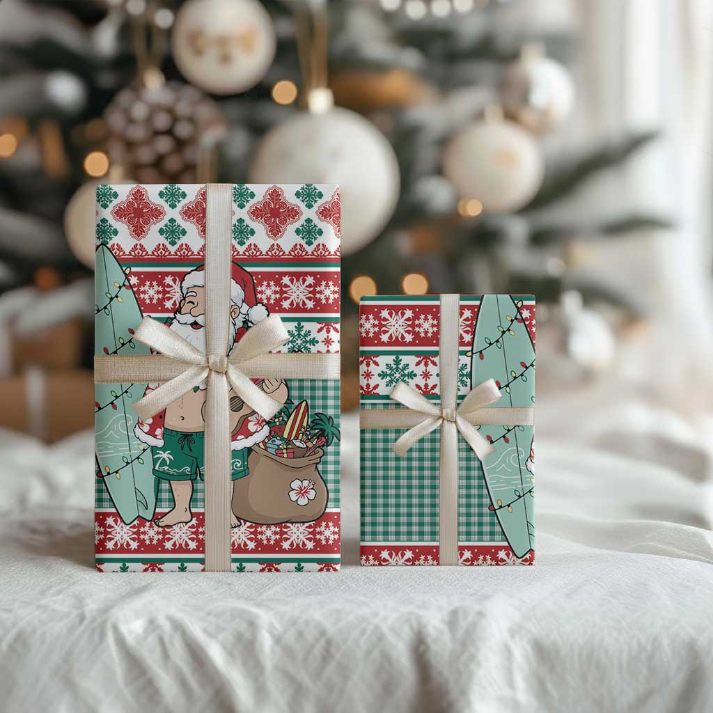 Hawaiian Funny Santa Surf Wrapping Paper Mele Kalikimaka Palaka Quilt Pattern LT9 - Polynesian Pride