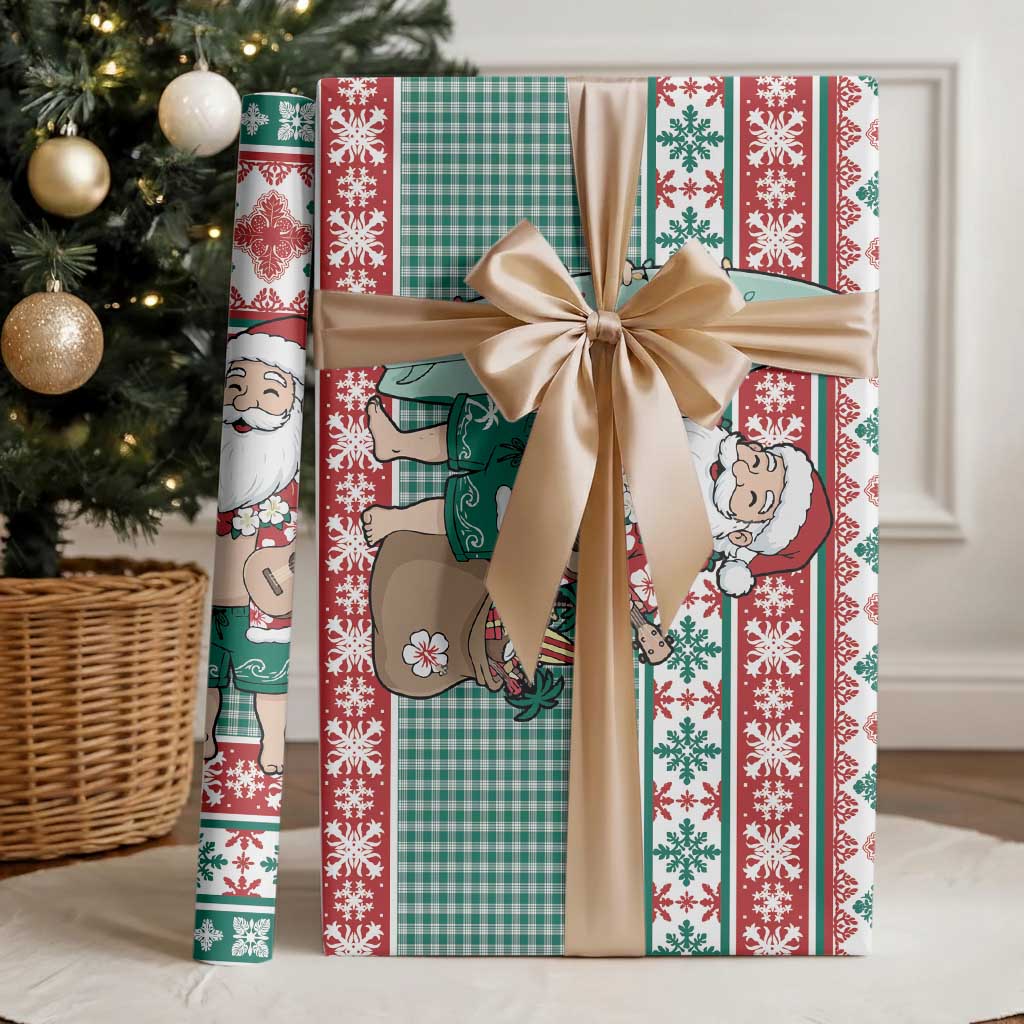 Hawaiian Funny Santa Surf Wrapping Paper Mele Kalikimaka Palaka Quilt Pattern LT9 - Polynesian Pride