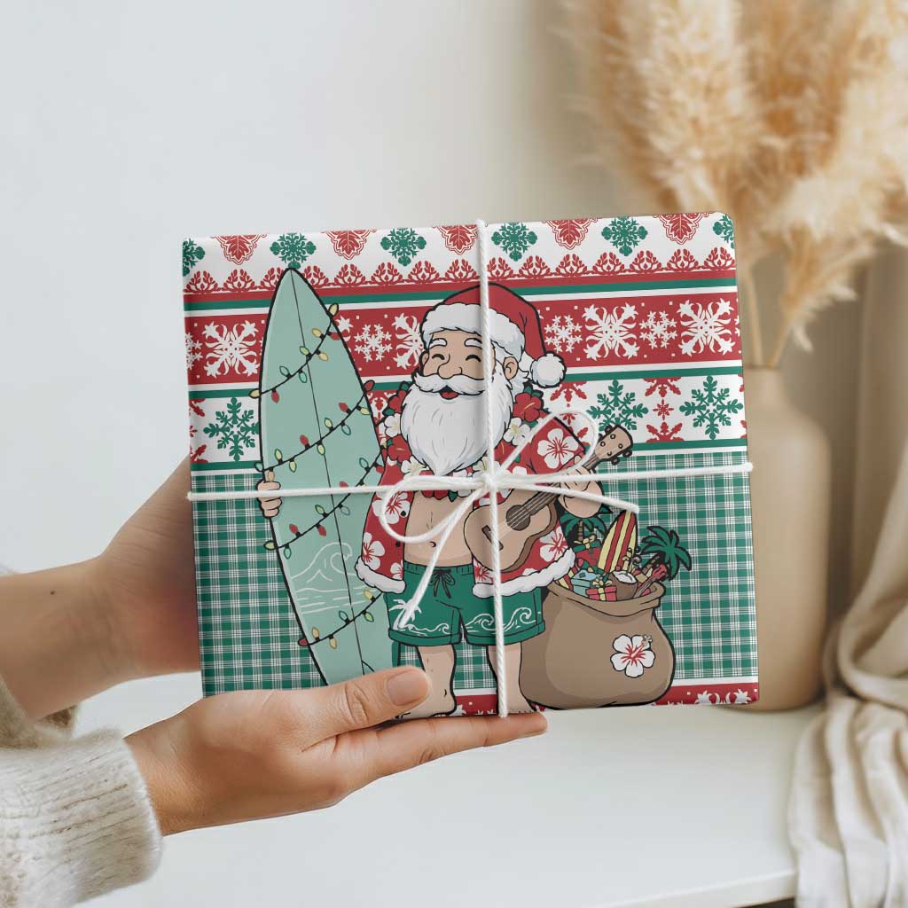 Hawaiian Funny Santa Surf Wrapping Paper Mele Kalikimaka Palaka Quilt Pattern LT9 - Polynesian Pride