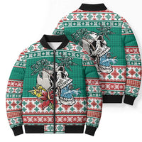 Hawaiian Skull Surfs Bomber Puffer Jacket Mele Kalikimaka Palaka Quilt Pattern - Polynesian Pride