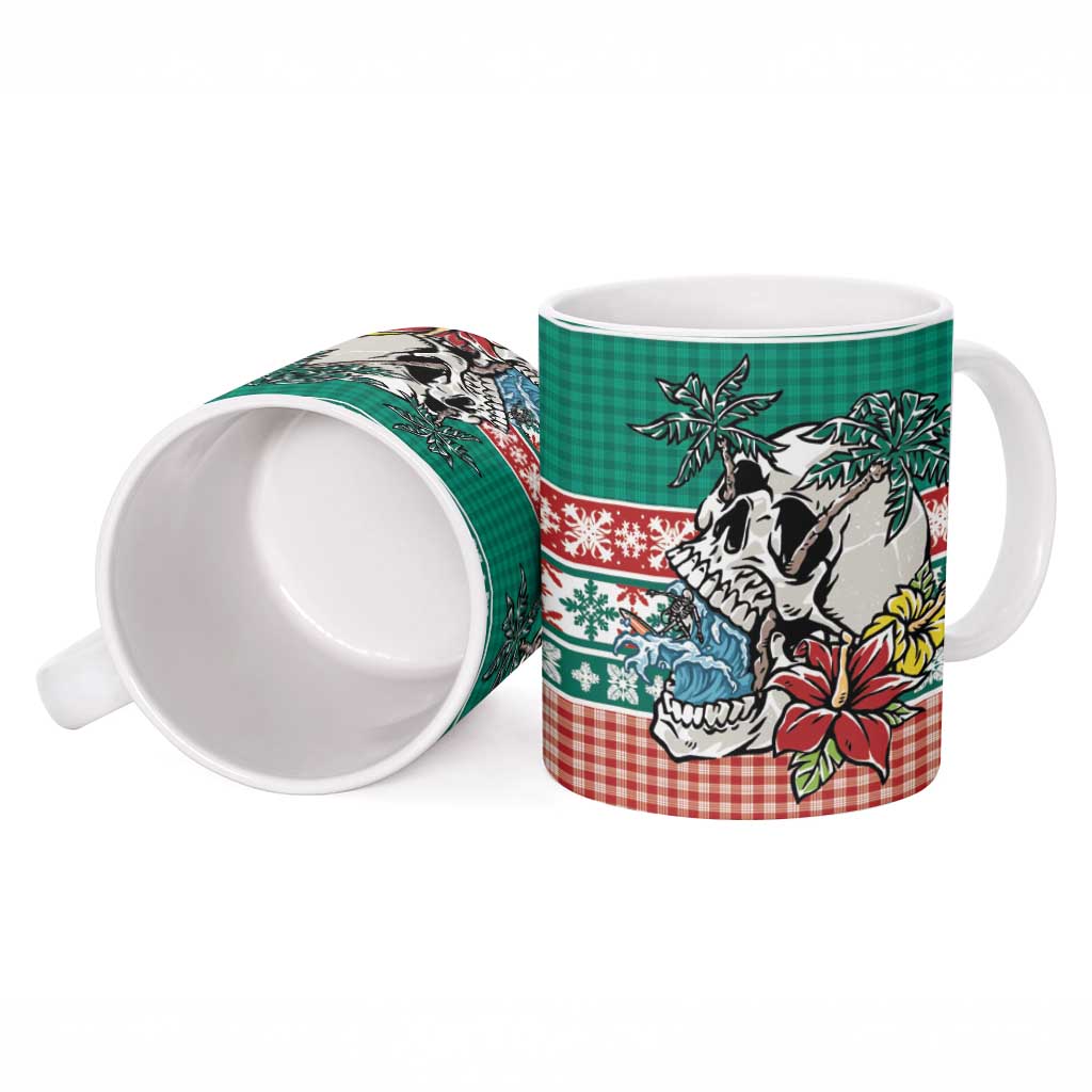 Hawaiian Skull Surfs Ceramic Mug Mele Kalikimaka Palaka Quilt Pattern - Polynesian Pride