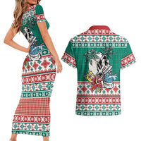 Hawaiian Skull Surfs Couples Matching Short Sleeve Bodycon Dress and Hawaiian Shirt Mele Kalikimaka Palaka Quilt Pattern LT9 - Polynesian Pride