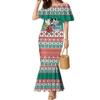 Hawaiian Skull Surfs Family Matching Mermaid Dress and Hawaiian Shirt Mele Kalikimaka Palaka Quilt Pattern LT9 Green - Polynesian Pride