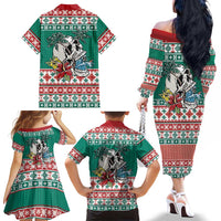 Hawaiian Skull Surfs Family Matching Off The Shoulder Long Sleeve Dress and Hawaiian Shirt Mele Kalikimaka Palaka Quilt Pattern LT9 - Polynesian Pride