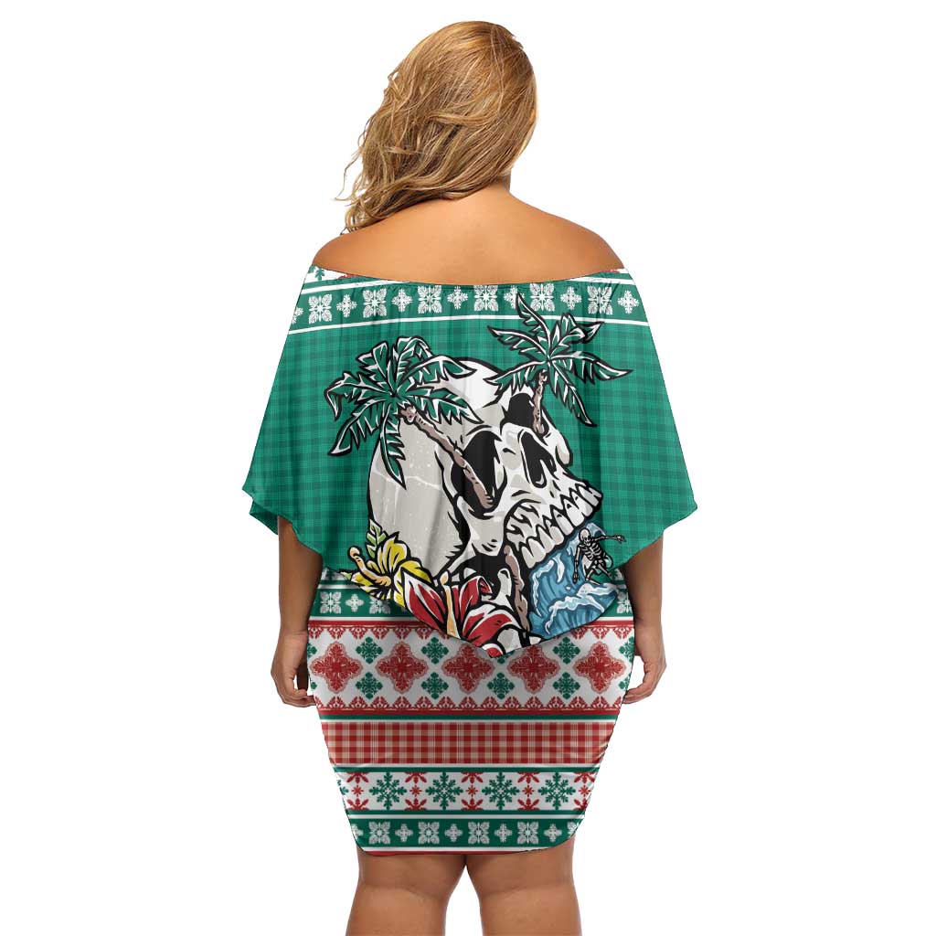 Hawaiian Skull Surfs Family Matching Off Shoulder Short Dress and Hawaiian Shirt Mele Kalikimaka Palaka Quilt Pattern LT9 - Polynesian Pride