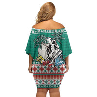 Hawaiian Skull Surfs Family Matching Off Shoulder Short Dress and Hawaiian Shirt Mele Kalikimaka Palaka Quilt Pattern LT9 - Polynesian Pride