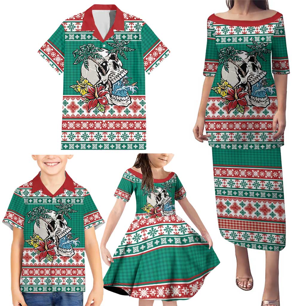 Hawaiian Skull Surfs Family Matching Puletasi and Hawaiian Shirt Mele Kalikimaka Palaka Quilt Pattern LT9 - Polynesian Pride