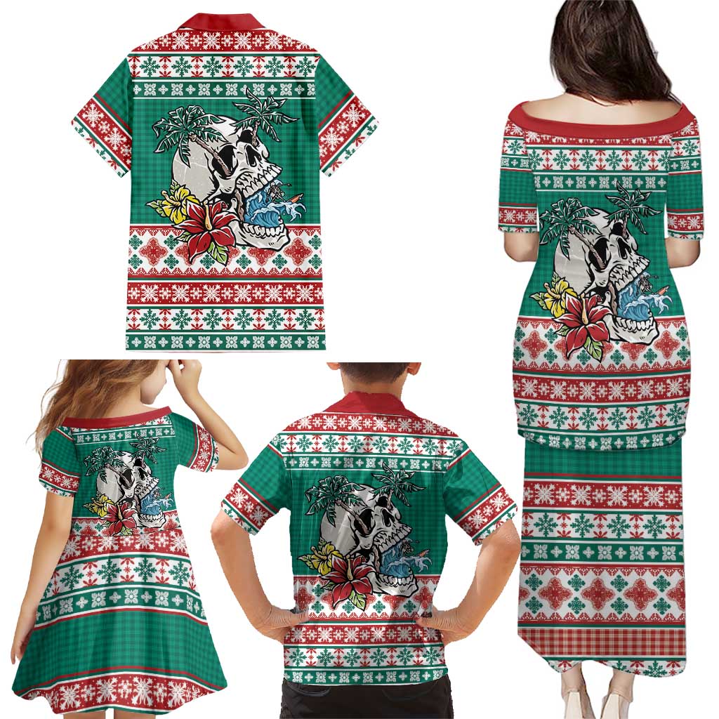 Hawaiian Skull Surfs Family Matching Puletasi and Hawaiian Shirt Mele Kalikimaka Palaka Quilt Pattern LT9 - Polynesian Pride