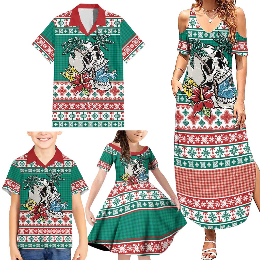 Hawaiian Skull Surfs Family Matching Summer Maxi Dress and Hawaiian Shirt Mele Kalikimaka Palaka Quilt Pattern LT9 - Polynesian Pride