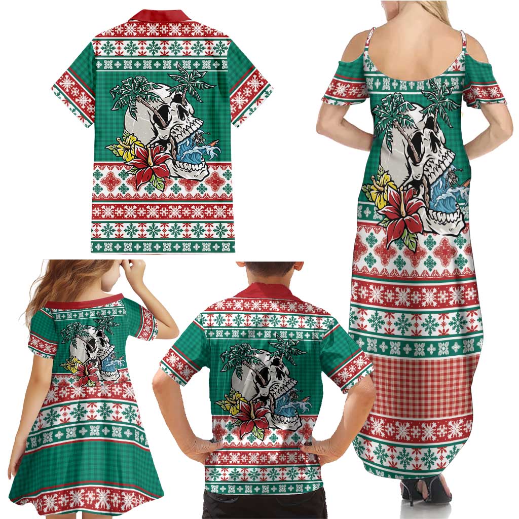 Hawaiian Skull Surfs Family Matching Summer Maxi Dress and Hawaiian Shirt Mele Kalikimaka Palaka Quilt Pattern LT9 - Polynesian Pride