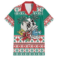 Hawaiian Skull Surfs Family Matching Summer Maxi Dress and Hawaiian Shirt Mele Kalikimaka Palaka Quilt Pattern LT9 Dad's Shirt - Short Sleeve Green - Polynesian Pride