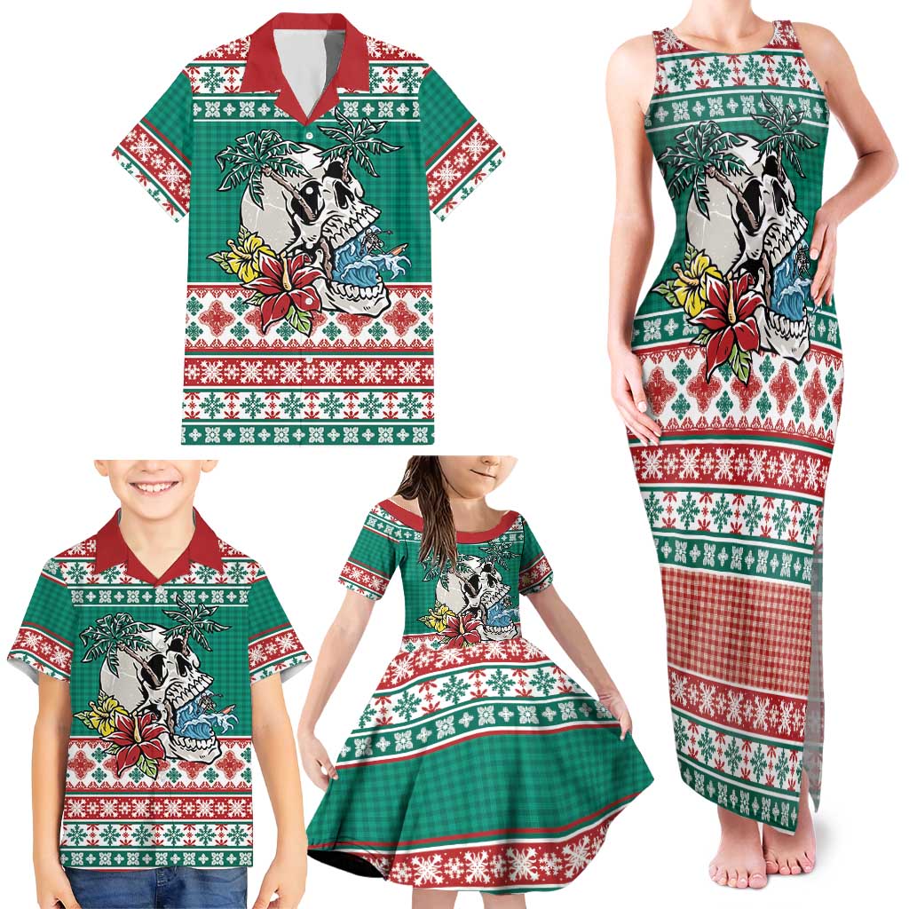 Hawaiian Skull Surfs Family Matching Tank Maxi Dress and Hawaiian Shirt Mele Kalikimaka Palaka Quilt Pattern LT9 - Polynesian Pride