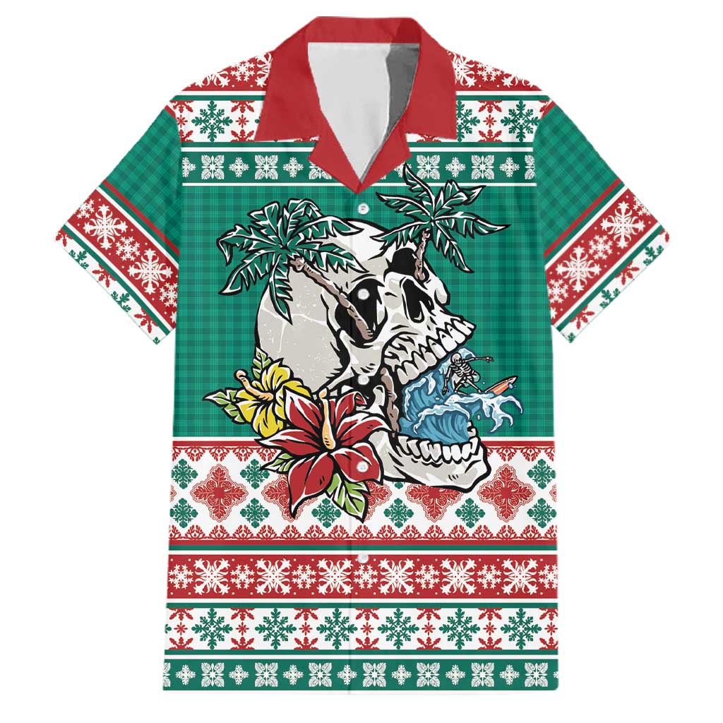 Hawaiian Skull Surfs Family Matching Tank Maxi Dress and Hawaiian Shirt Mele Kalikimaka Palaka Quilt Pattern LT9 Dad's Shirt - Short Sleeve Green - Polynesian Pride