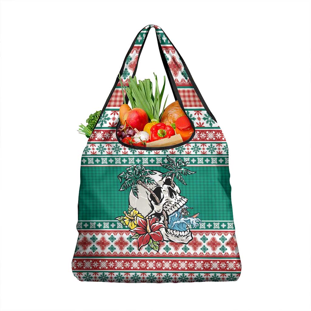 Hawaiian Skull Surfs Grocery Bag Mele Kalikimaka Palaka Quilt Pattern LT9 1-pack One Size Green - Polynesian Pride