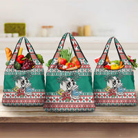 Hawaiian Skull Surfs Grocery Bag Mele Kalikimaka Palaka Quilt Pattern LT9 3-pack One Size Green - Polynesian Pride