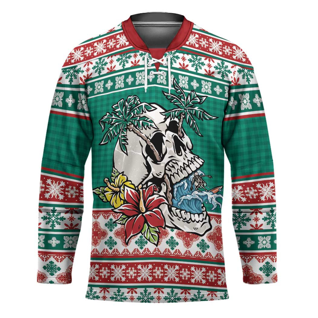 Hawaiian Skull Surfs Hockey Jersey Mele Kalikimaka Palaka Quilt Pattern - Polynesian Pride