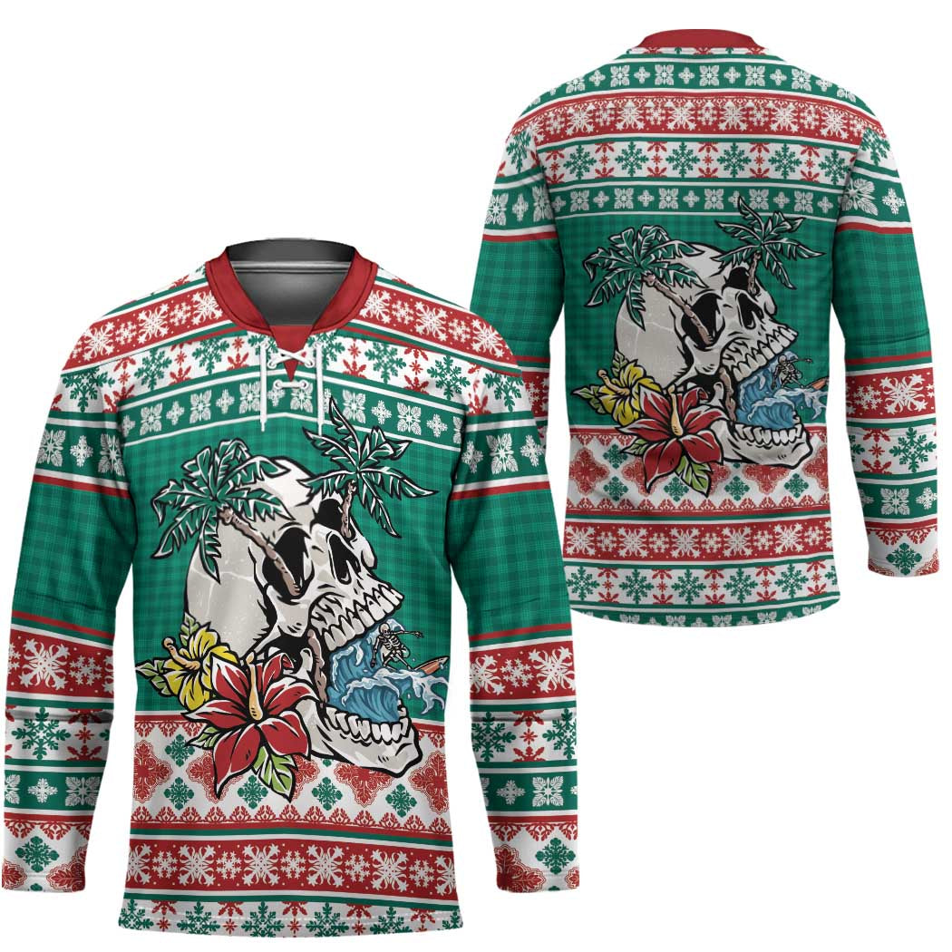 Hawaiian Skull Surfs Hockey Jersey Mele Kalikimaka Palaka Quilt Pattern - Polynesian Pride