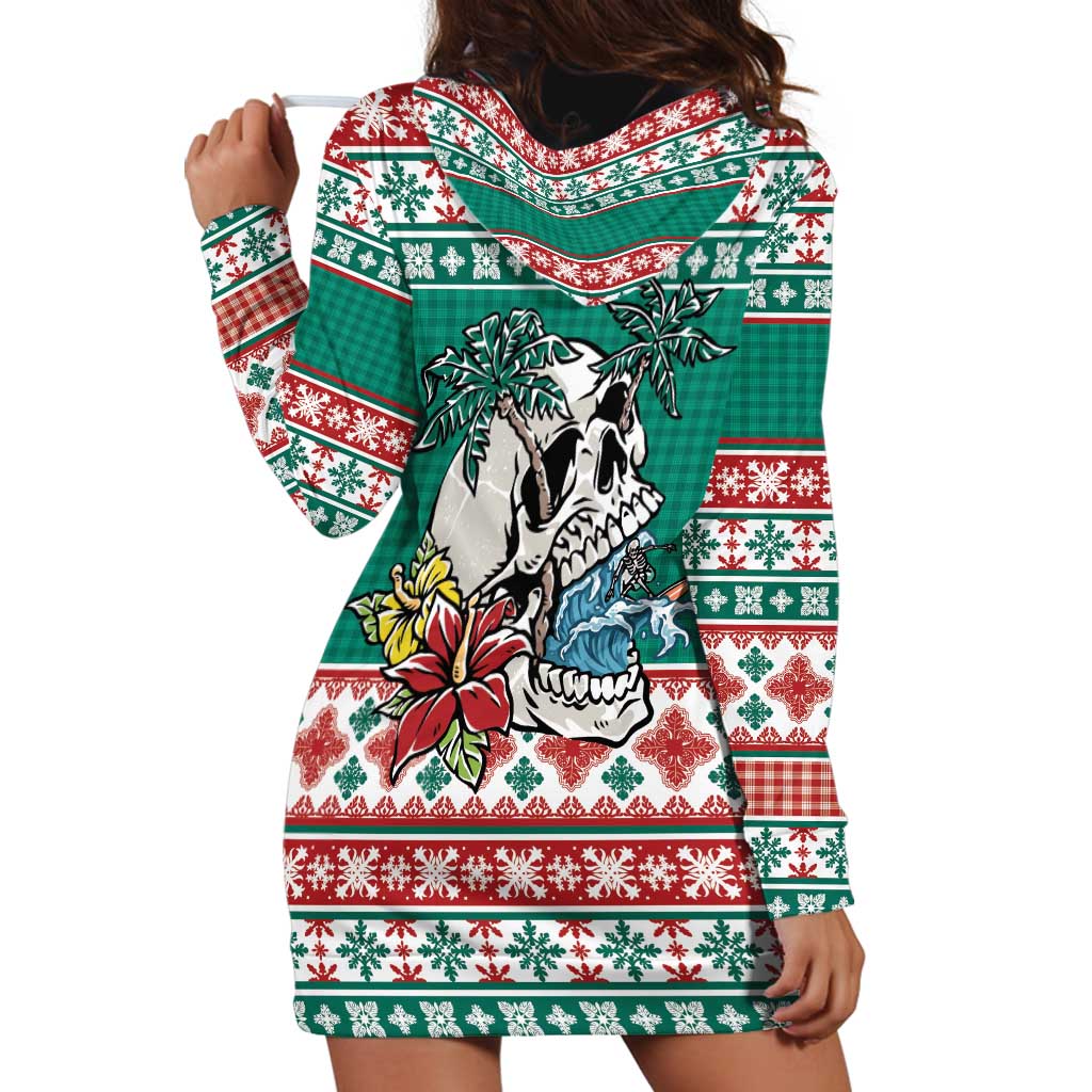 Hawaiian Skull Surfs Hoodie Dress Mele Kalikimaka Palaka Quilt Pattern LT9 - Polynesian Pride