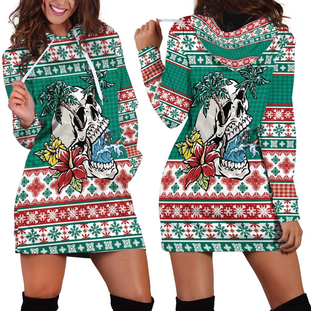 Hawaiian Skull Surfs Hoodie Dress Mele Kalikimaka Palaka Quilt Pattern LT9 - Polynesian Pride