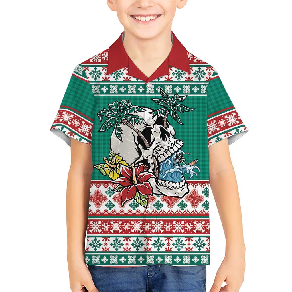 Hawaiian Skull Surfs Kid Hawaiian Shirt Mele Kalikimaka Palaka Quilt Pattern - Polynesian Pride