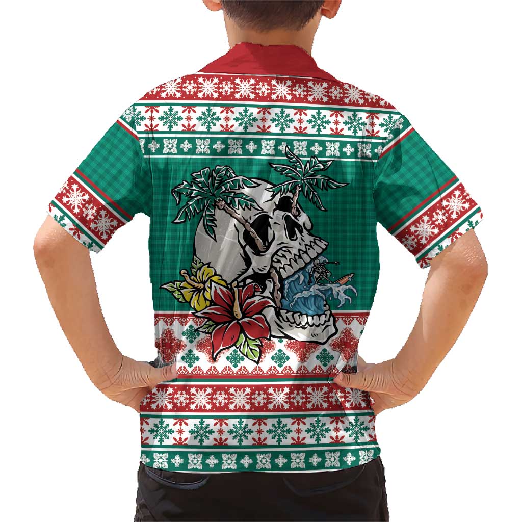 Hawaiian Skull Surfs Kid Hawaiian Shirt Mele Kalikimaka Palaka Quilt Pattern LT9 - Polynesian Pride