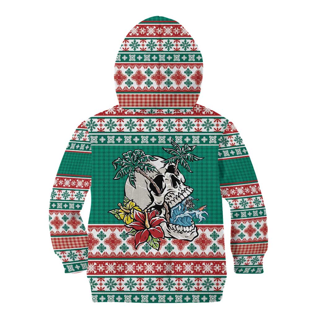 Hawaiian Skull Surfs Kid Hoodie Mele Kalikimaka Palaka Quilt Pattern - Polynesian Pride