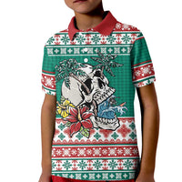 Hawaiian Skull Surfs Kid Polo Shirt Mele Kalikimaka Palaka Quilt Pattern - Polynesian Pride