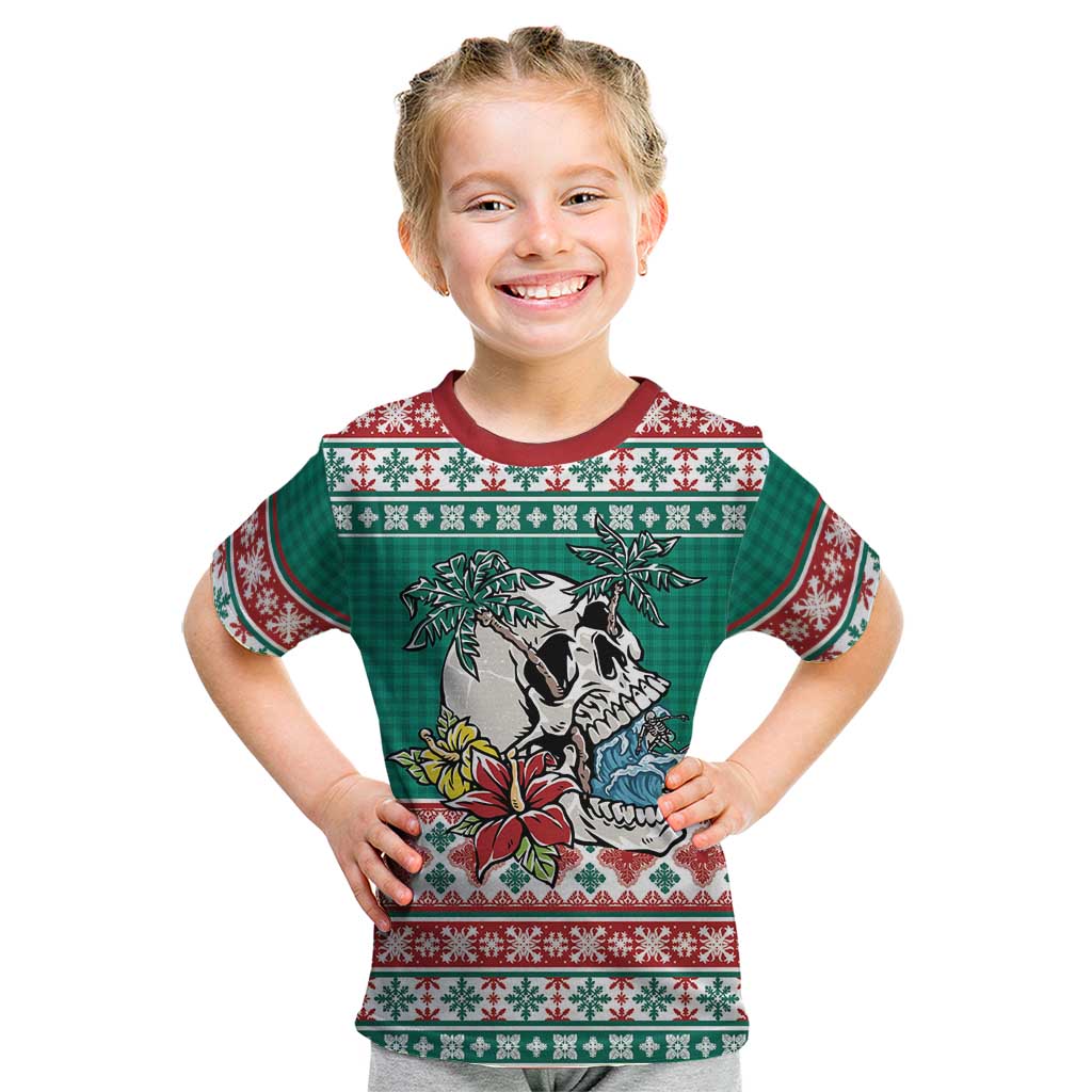 Hawaiian Skull Surfs Kid T Shirt Mele Kalikimaka Palaka Quilt Pattern - Polynesian Pride