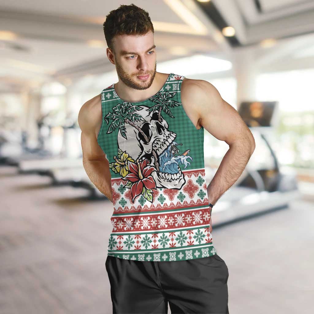 Hawaiian Skull Surfs Men Tank Top Mele Kalikimaka Palaka Quilt Pattern - Polynesian Pride