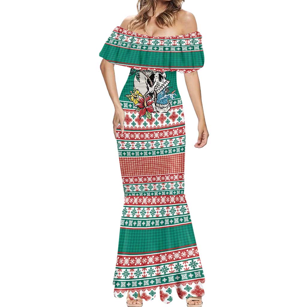 Hawaiian Skull Surfs Mermaid Dress Mele Kalikimaka Palaka Quilt Pattern LT9 - Polynesian Pride