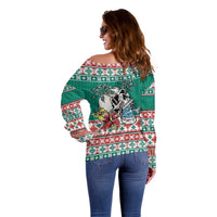 Hawaiian Skull Surfs Off Shoulder Sweater Mele Kalikimaka Palaka Quilt Pattern - Polynesian Pride