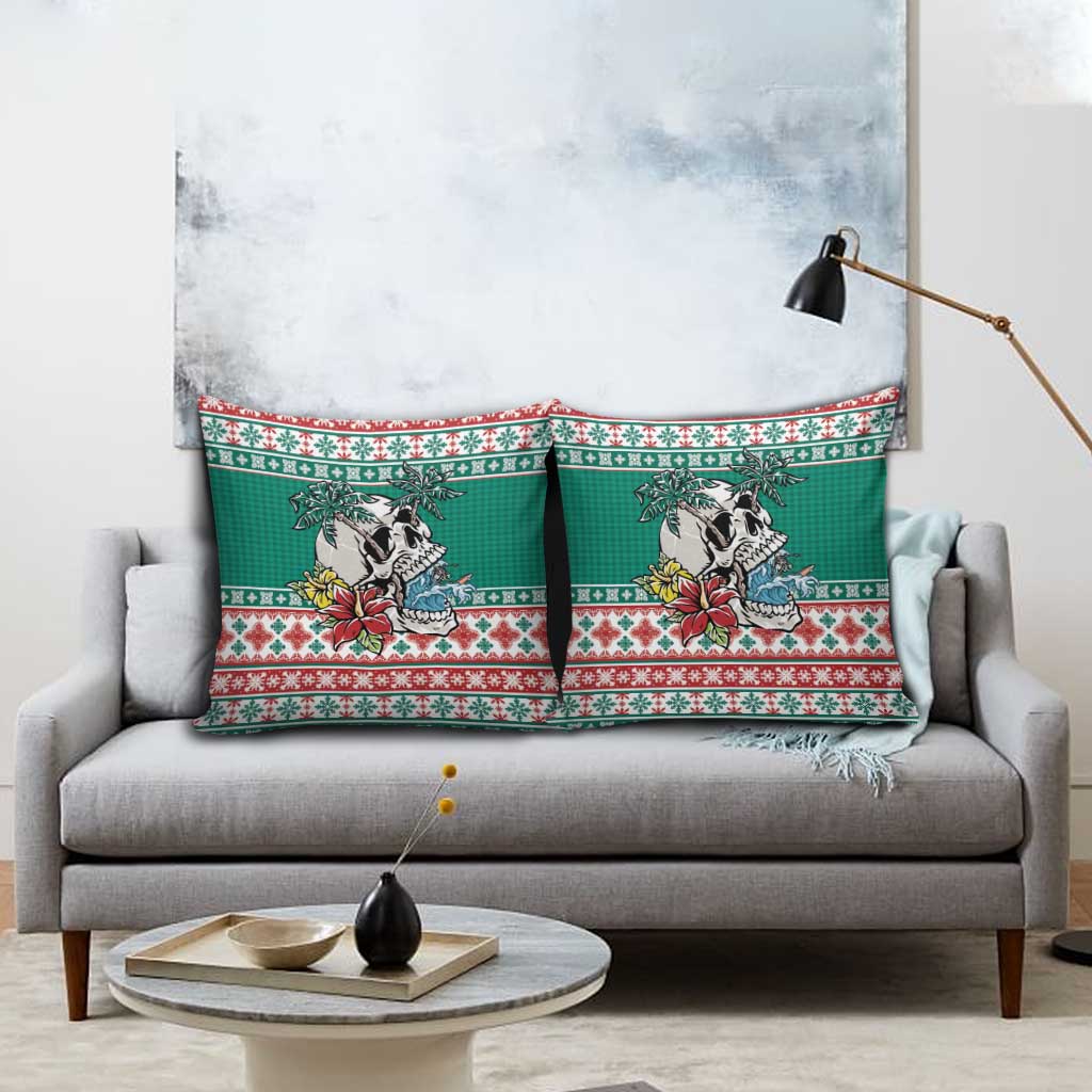 Hawaiian Skull Surfs Pillow Cover Mele Kalikimaka Palaka Quilt Pattern - Polynesian Pride