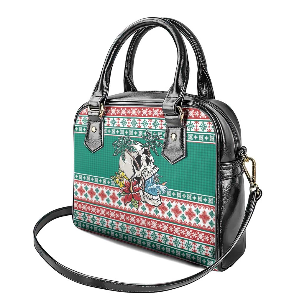 Hawaiian Skull Surfs Shoulder Handbag Mele Kalikimaka Palaka Quilt Pattern - Polynesian Pride